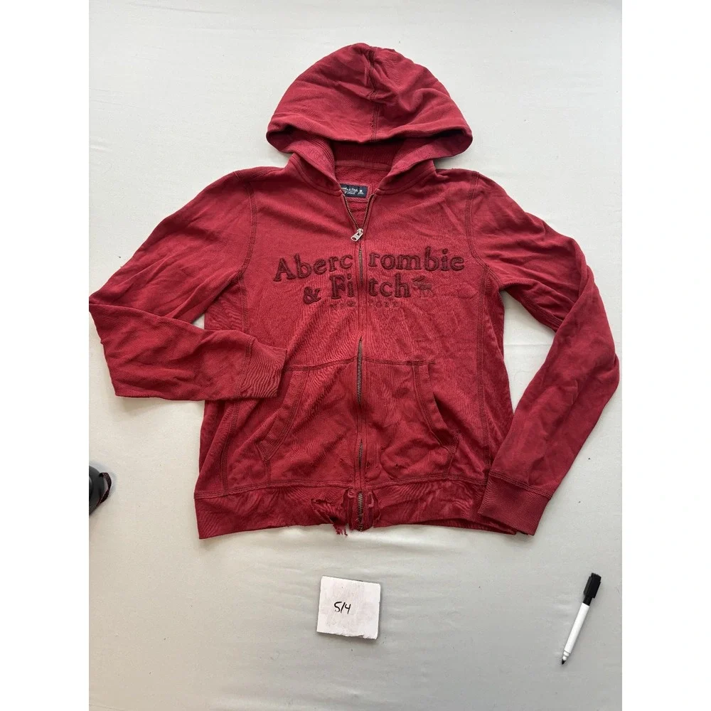 Abercrombie & Fitch Women's Red Full Zip Hoodie Sweatshirt Jacket Size M